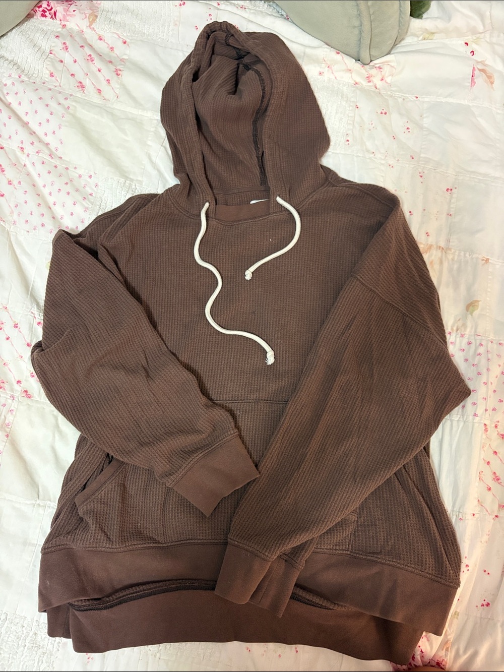 Aerie Brown Waffle Knit Hoodie - Casual Pullover